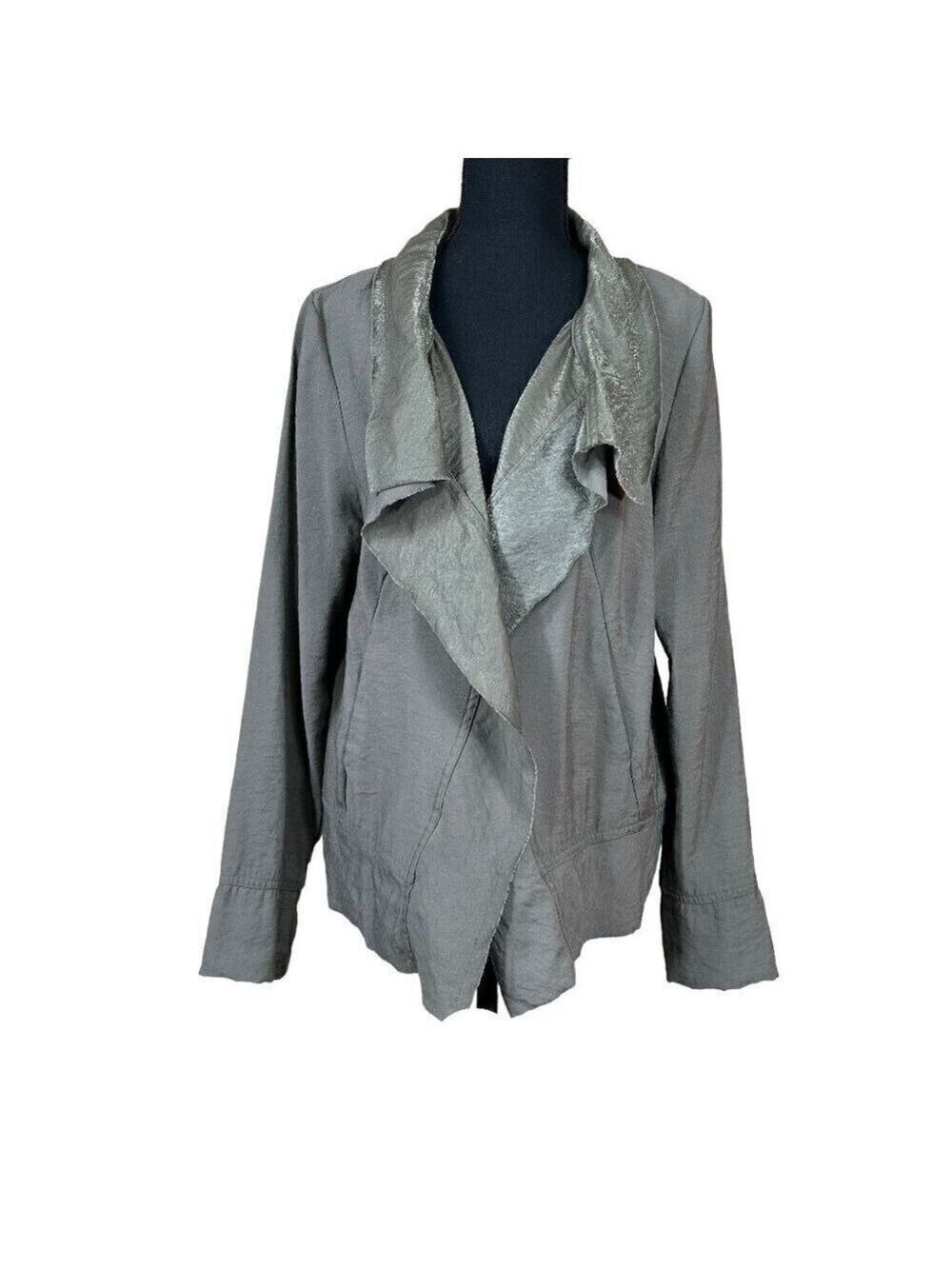 Simply Vera Women's Gray Green Short Jacket Shiny Rayon Fabric Size L